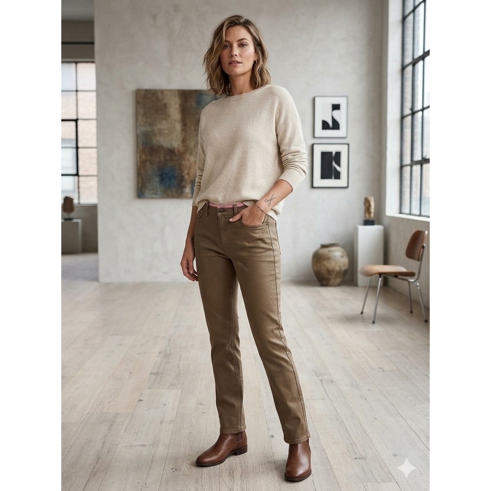 Lauren Ralph Lauren Women Metallic Bronze Straight Leg Pants Size 10 Tan Stretch